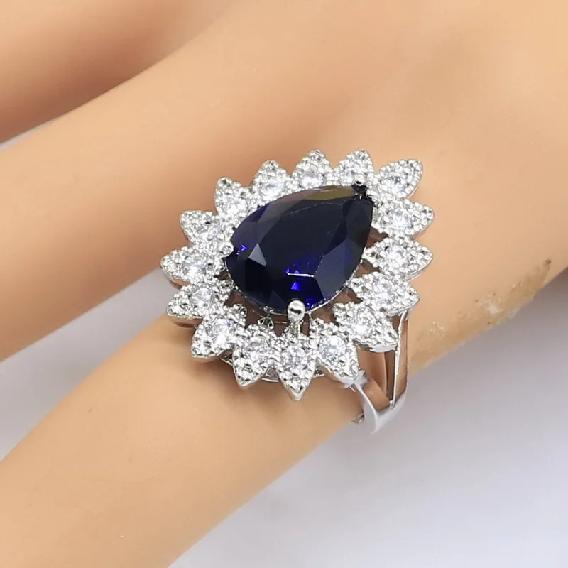 Набор украшений для женщин серебряного цвета Королевского синего