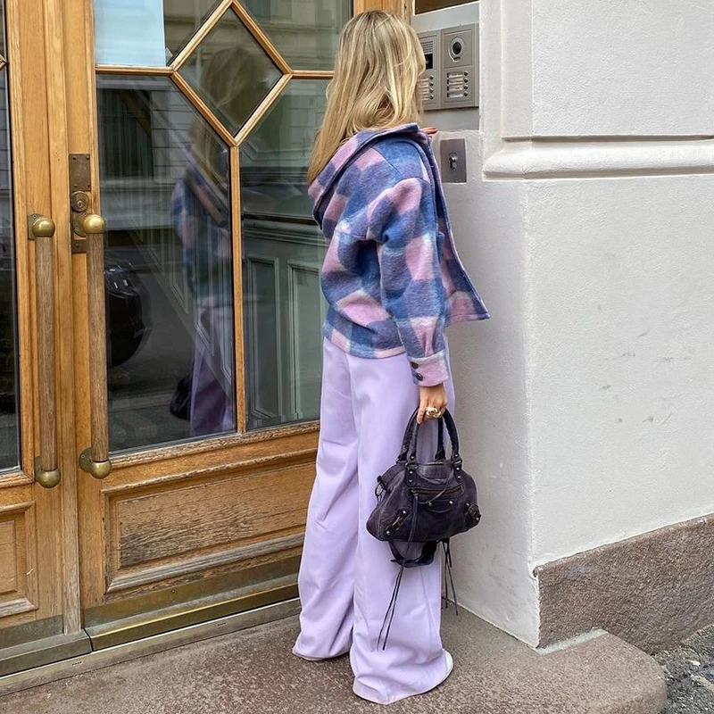 

Weekeep Casual Lace Up Baggy Sweatpants Women High Waist Solid Long Suit Pants Summer Y2K Purple Streetwear Jogger Trousers 2021