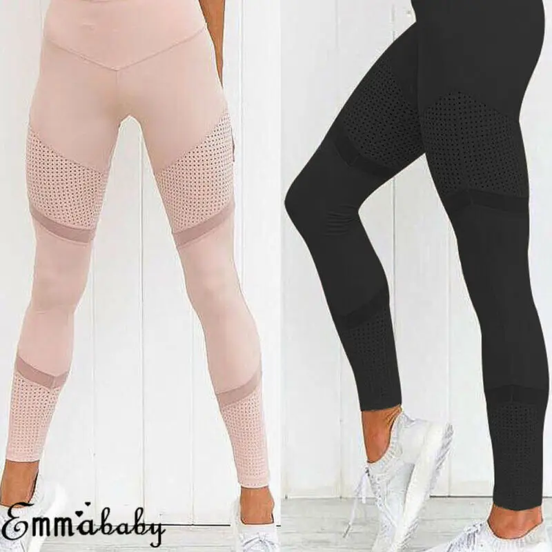 

Goocheer High Waist Pink Pants Women Fitness Mesh Leggings Sporting Workout Trousers Gymwear Fitness Pants Joggers