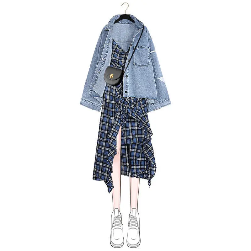 Размера плюс женское платье 2021 на раннюю осень новое милое костюм с длинный юбкой