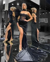 black velvet celebrity dresses mermiad party dresses women evening slit prom gown vestidos elegantes para mujer