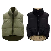 armygreen zipper reversible gilet winter warm coat womens waistcoat parkas jackets mujer coat femme vest high neck puffer gilet