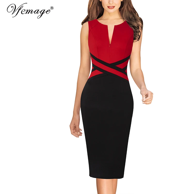 Женское облегающее платье-карандаш Vfemage элегантное платье с застежкой-молнией