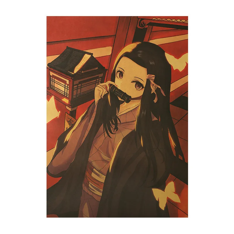 

Demon Slayer Anime Retro Kraft Paper Poster Kimetsu No Yaiba Tanjirou Nezuko Family Room Cafe Art Wall Sticker 51x36cm Classic