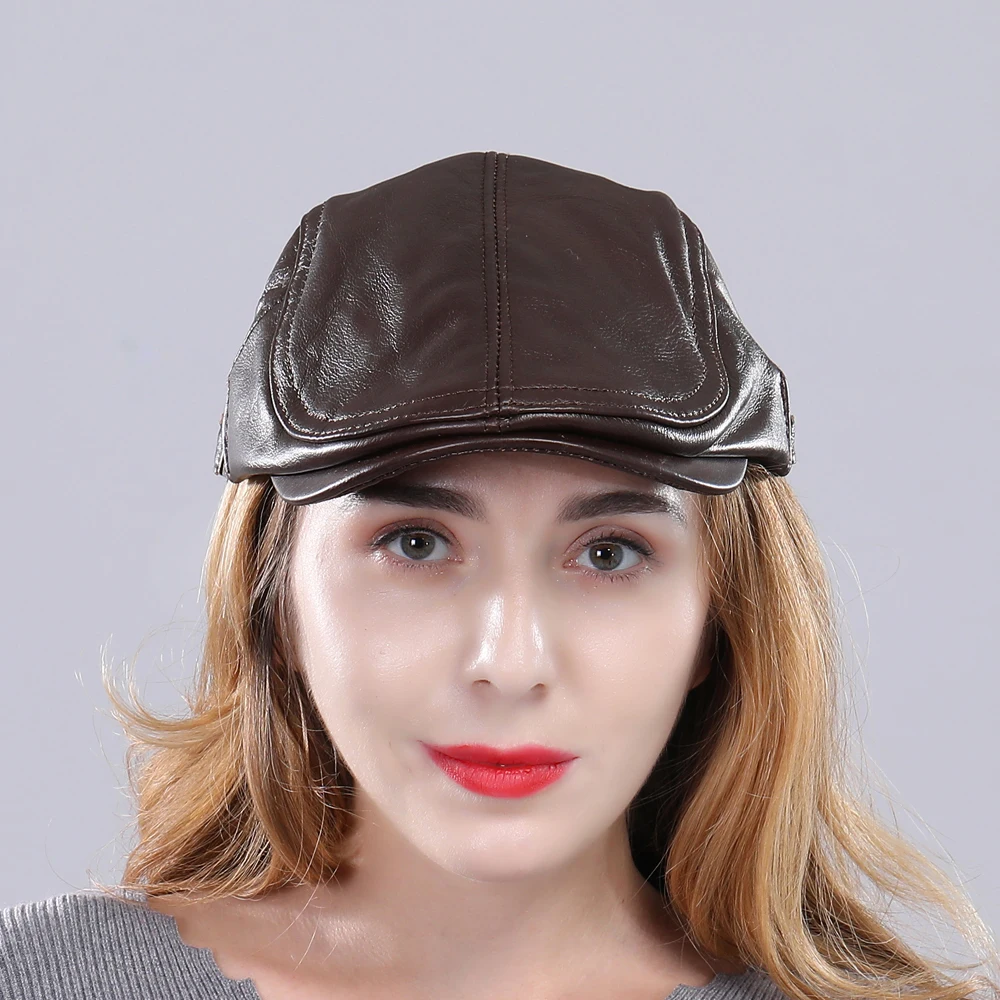 Высококачественная Женская кепка из 100% натуральной овечьей кожи Регулируемая