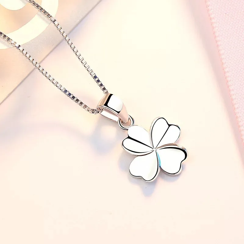 Женское серебряное ожерелье с четырьмя листьями клевера | Украшения и аксессуары