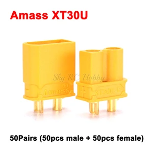 Антискользящий штекер Amass XT30U, 50 пар, 2 мм, золотистый коннектор, обновленный штекер XT30 для радиоуправляемого квадрокоптера