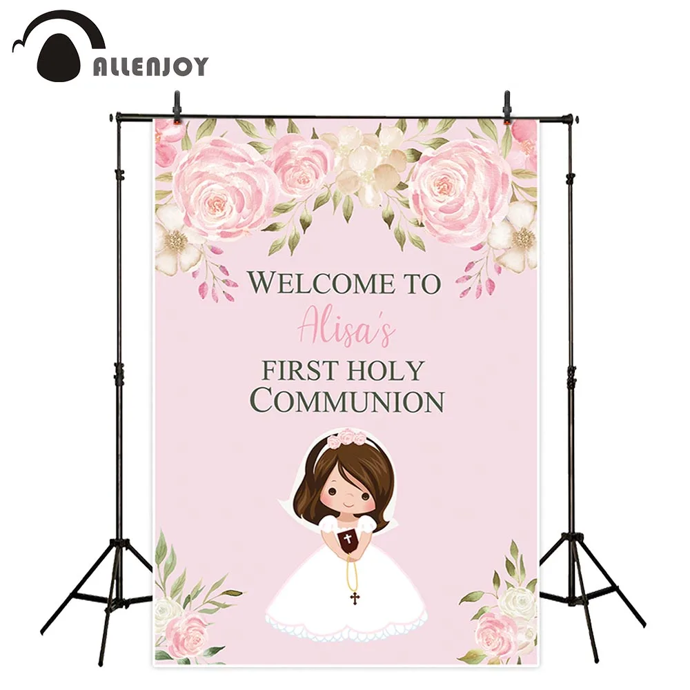 Фон Allenjoy для Первого Святого Причастия розовый цветок девочек декор вечеринки в