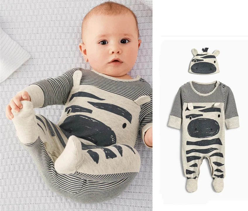 2020 Autumn New baby boy clothes set fashion zebra gray long-sleeved jumpsuit Newborn Babies Rompers+Hat clothing |