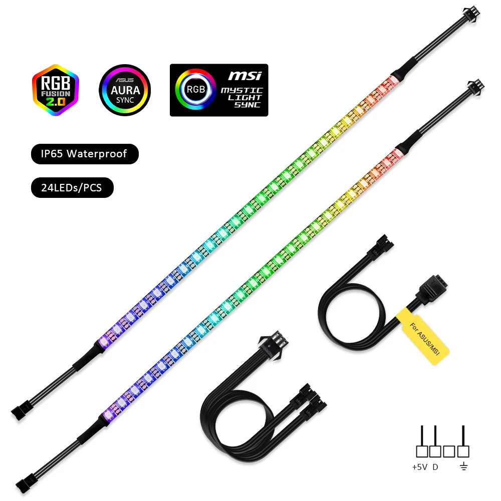 24LEDs X 2pcs IP65 Адресуемая WS2812B Пиксельная полоса, для ASUS Aura SYNC, MSI Mystic светильник материнская плата с 3 PIN 5V добавить заголовок, 3 Pin Цифровая СВЕТОДИОДНАЯ лента - Испускаемый цвет: 24LEDs X 2pcs IP65