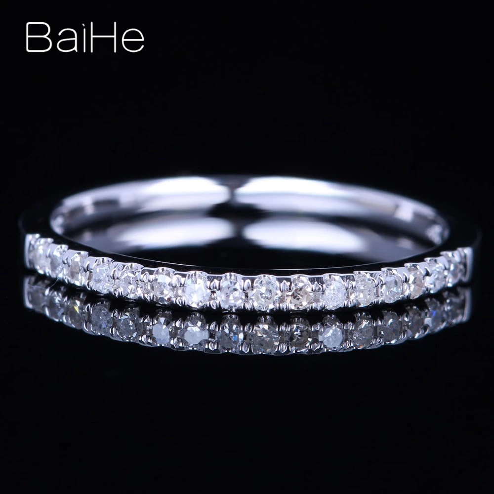

BAIHE Solid 14K White Gold 0.2ct Round Genuine Natural Diamonds Women Fine Jewelry Engagement Gift Diamond Ring