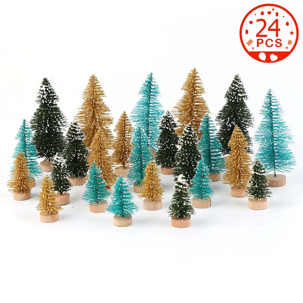 24pcs mini Tree OurWarm DIY Войлок Рождественская елка Снеговик с орнаментом поддельная Рождественская елка детские игрушки Рождественская вечеринка украшения год - Цвет: 24pcs mini Tree