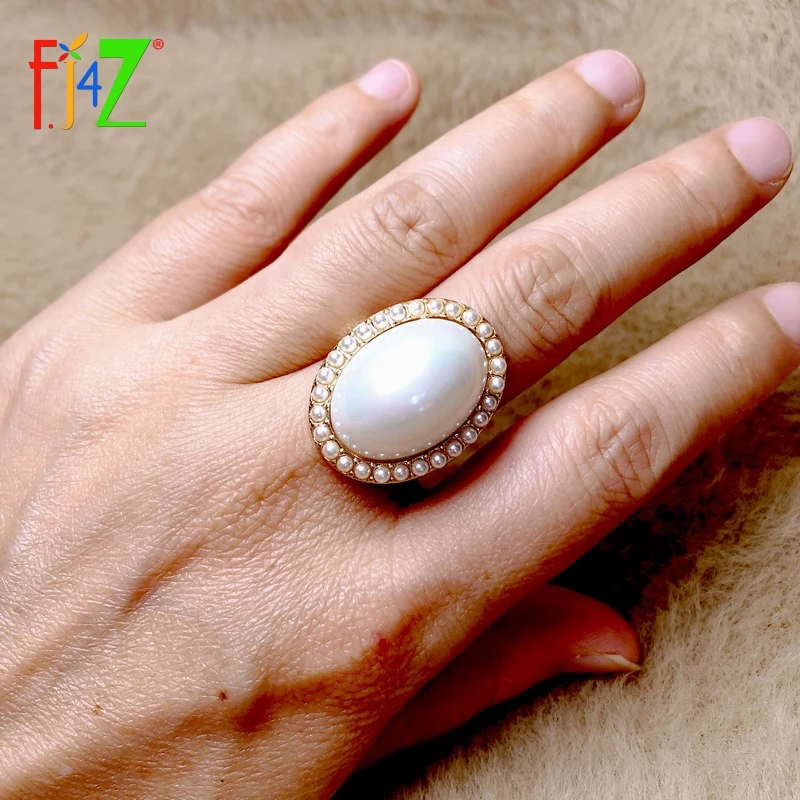 

F.J4Z New 2020 Baroque Necklaces & Rings for Women Fashion Big Simulated Pearl Rings Ladies Pendant Jewelry Gifts Dropship