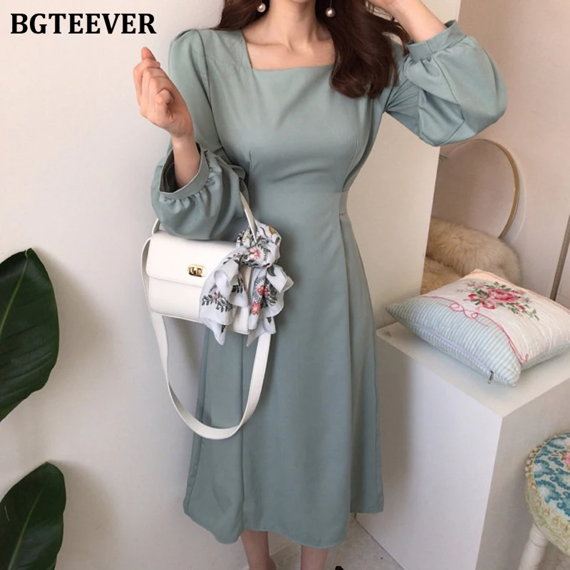 BGTEEVER винтажное женское длинное платье с квадратным воротником и рукавом