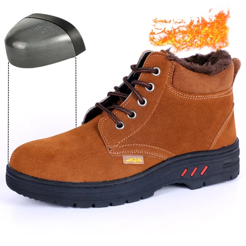 36 ~ 46 Мужская защитная обувь со стальным носком из коровьей замши теплая зимняя