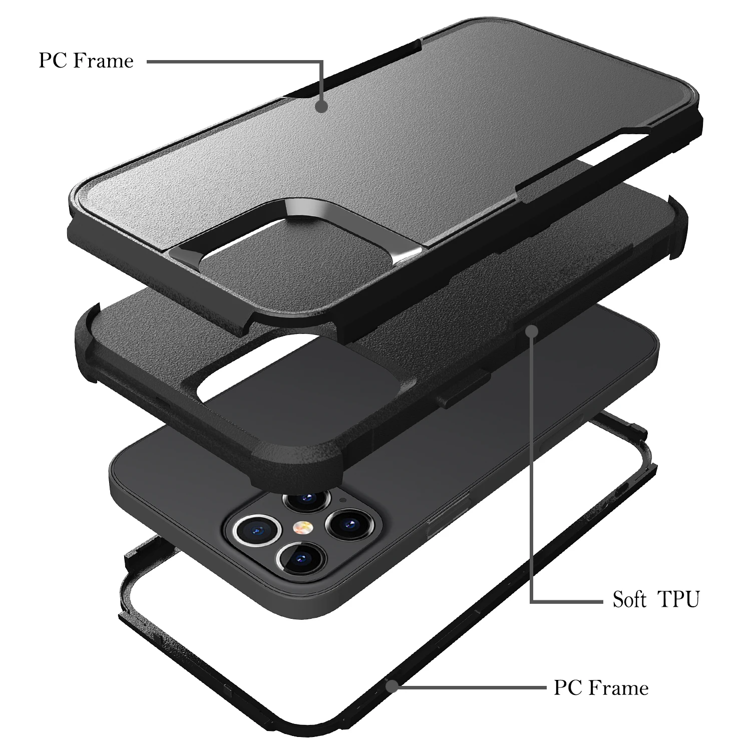 Heavy Duty Armor Shockproof Case For iPhone 11 12 Mini 13 Pro Max Xs XR X 8 7 6 6S Plus 3 Layers TPU + PC Protective Back Cover