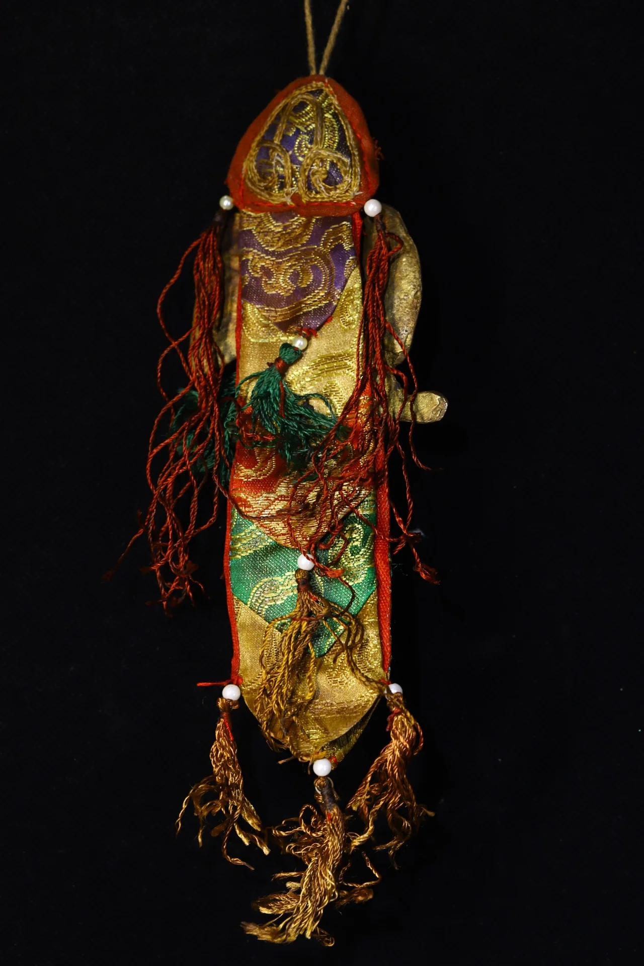 

Tibetan Buddhist Hand-stitched suparna Old prayer flags , Old Pure copper shia jia qiong Wall hanging
