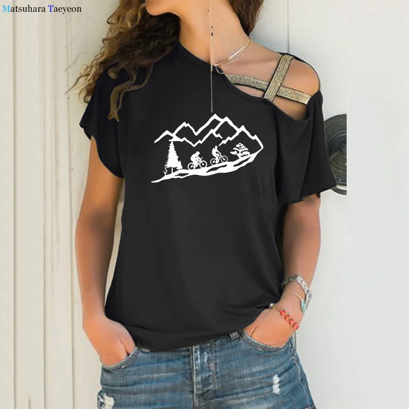 

Mountain Biking T Shirt Woman Summer Off Shoulder Cotton Cool T-shirts Birthday Gift Tshirt Tee Plus Size Women Clothing