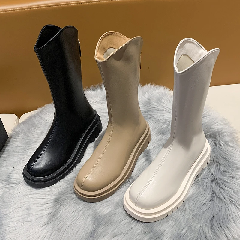 

Женские высокие сапоги до колена, обувь на платформе, роскошные брендовые белые ботильоны, женские ботинки, зимняя обувь, Bottine Femme Luxe, осень ...