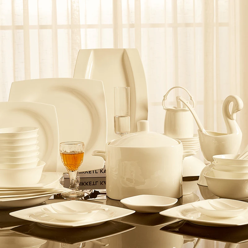 

Pure White Dishes set home combination plates bowls Jingdezhen ceramic bone china tableware Dishes Nordic