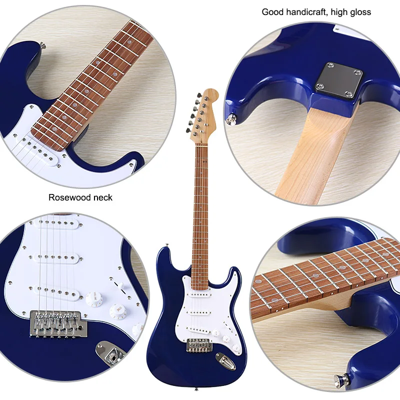 Электрогитара ST 6 струн корпус из липы 39 дюймов синяя глянцевое покрытие