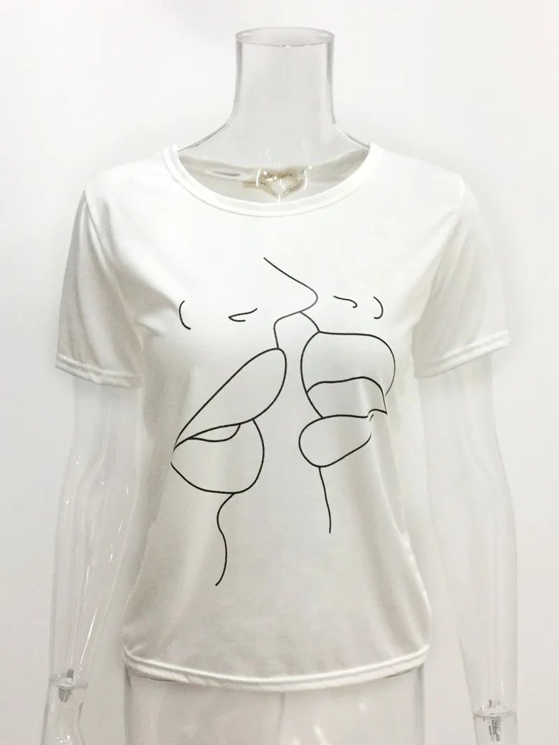 Новая Корейская футболка с коротким рукавом и принтом поцелуя на весну лето