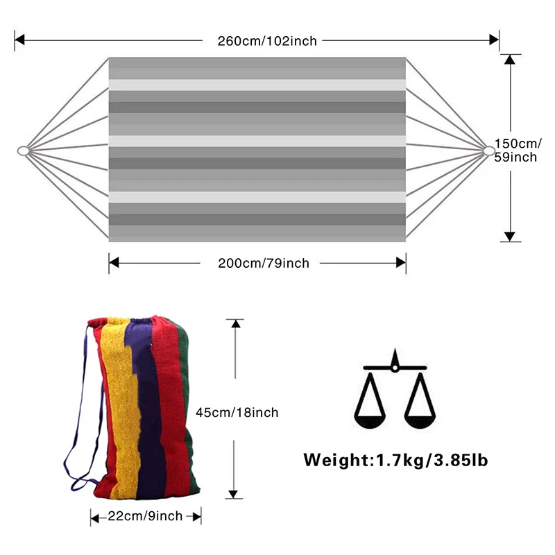 

Brazilian Double Hammock 2 Person Canvas Cotton Hammock with Carrying Bag for Patio Porch Garden Backyard Lounging K888