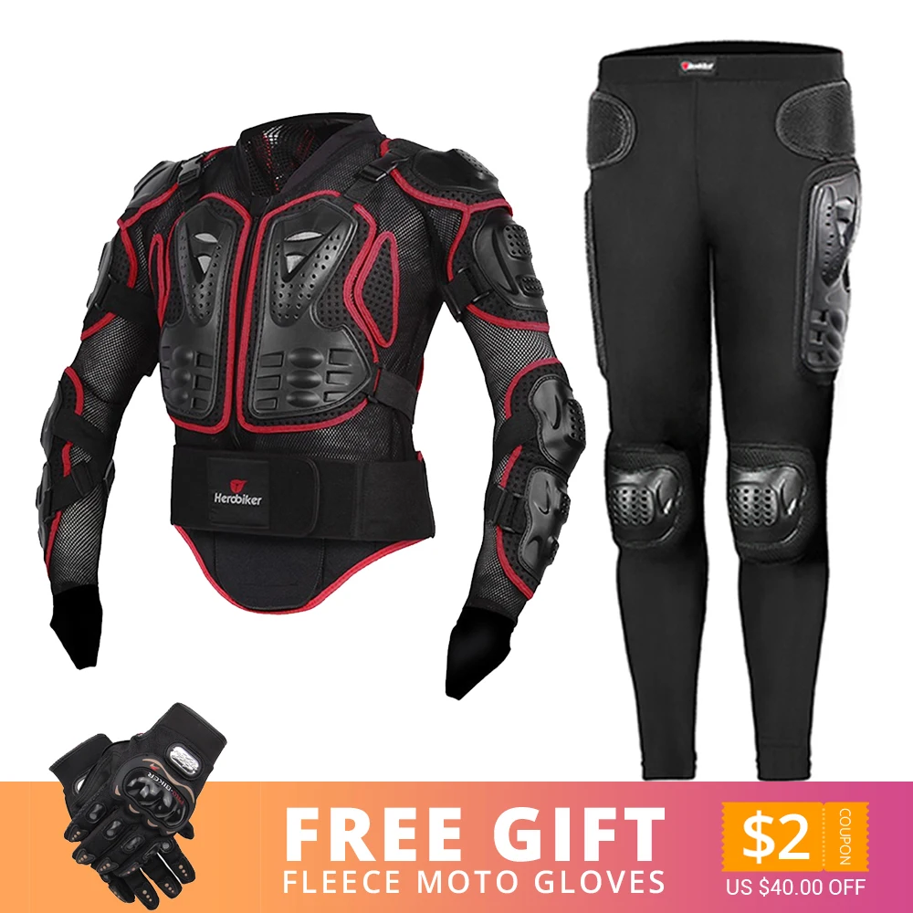 Jacket and Pants RD HEROBIKER мотоциклетная куртка мужская полное тело мотоциклетная Броня мотокросса гоночная Мото куртка для езды на мотоцикле защита размер S-5XL - Цвет: Jacket and Pants RD