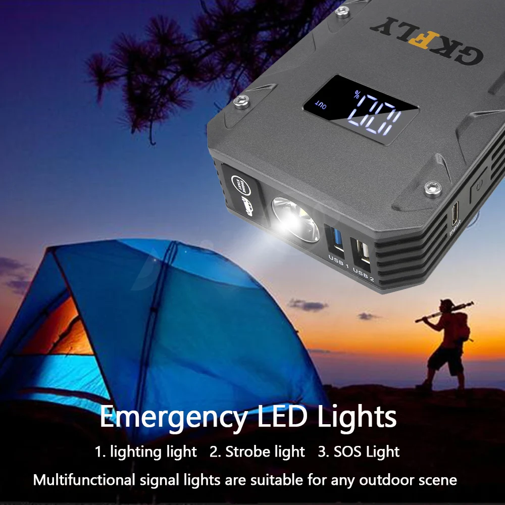 GKFLY 2021 стартер для автомобиля 20000 мАч 1500A пусковое устройство Power Bank 12V