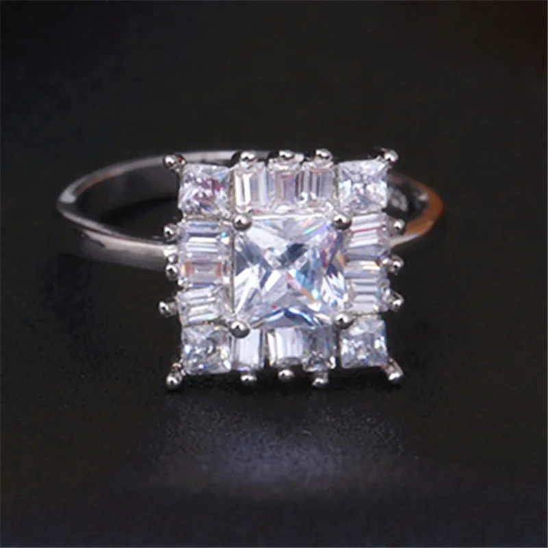 Роскошные блестящие синие/белые циркониевые Квадратные Кольца принцессы для