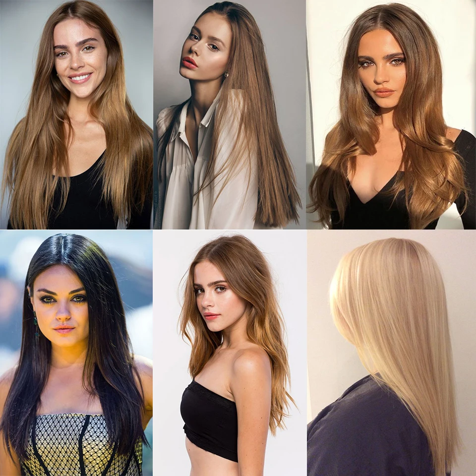 

Women 6Pcs/set 16 Clips Long Straight Synthetic Hair Extensions Clips in High Temperature Fiber Black Brown Hairpiece