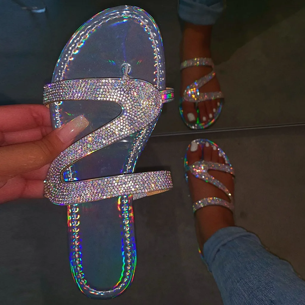 Женские шлепанцы с блестками в римском стиле летние повседневные пляжные туфли
