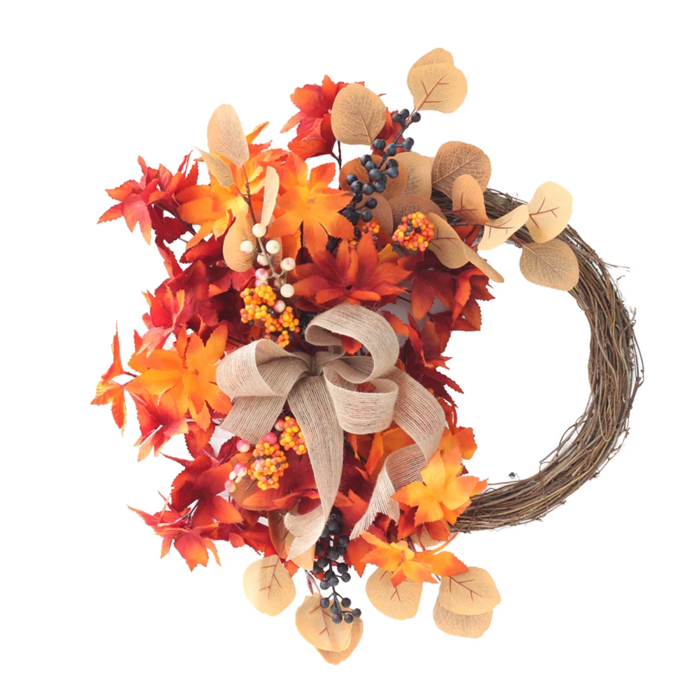 

Fake Floral Artificial Flower Thanksgiving Decoration Autumn Maple Leaves Berries Durable Party 46cm Door Hanging Wreath Ring