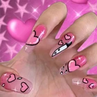 Y2K эстетические розовые персиковые сердца кинжал накладные ногти 24 шт. Harajuku съемные Длинные балетные накладные ногти 90-х очаровательный полный комплект накладных ногтей