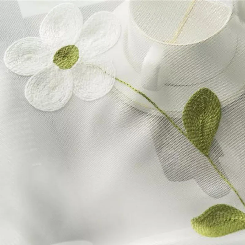 

Slow Soul Magnolia White Floral Green Leaves Tulle Embroidered Pastoral Curtains For Living Room Bedroom Kitchen Sheer Curtain