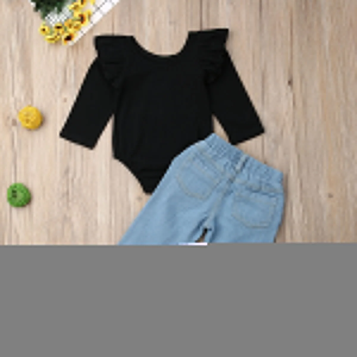 2 шт. Детский комбинезон с длинным рукавом и оборками из джинсовой