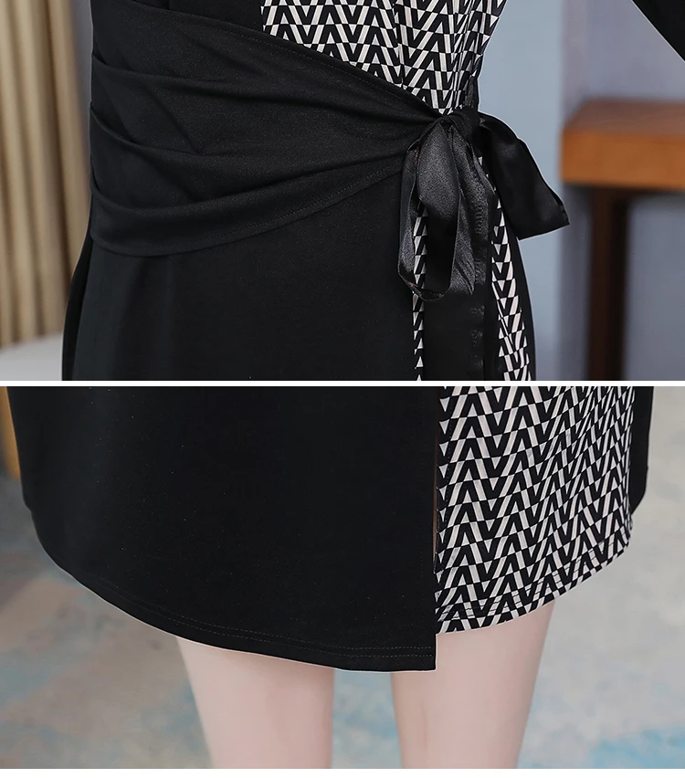 

Large Size Black Dress Women's 2020 Autumn Loose Thin Fashion O-Neck Temperament Split Women Dress Casual Vestidos Mujer Q311