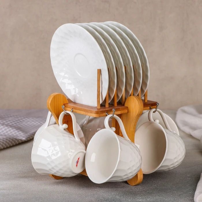 Набор чайный &quotDiamond 12 предметов на подставке: 6 кружек 170 мл блюдец 13 см 4968090|Наборы