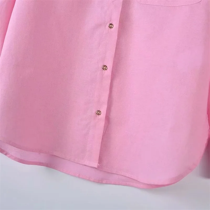 

TRAF Women 2021 Fashion With Pockets Oversized Blouses Vintage Long Sleeve Snap-button Female Shirts Streetwear