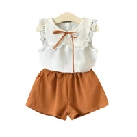 new summer baby girls fashion clothes children cotton vest shorts 2pcsset infant kids lace tracksuits toddler casual costume