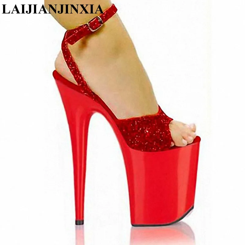 New Summer large shoes sequins vamp banquet 20 cm stiletto heels, 8 inches dancing shoes, stage pole dancing shoes