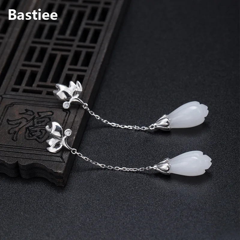 

Bastiee Butterfly Jade Drop Earrings 925 Sterling Silver Jewelry For Women Vintage Magnolia Flower Earings Chinese Ancient