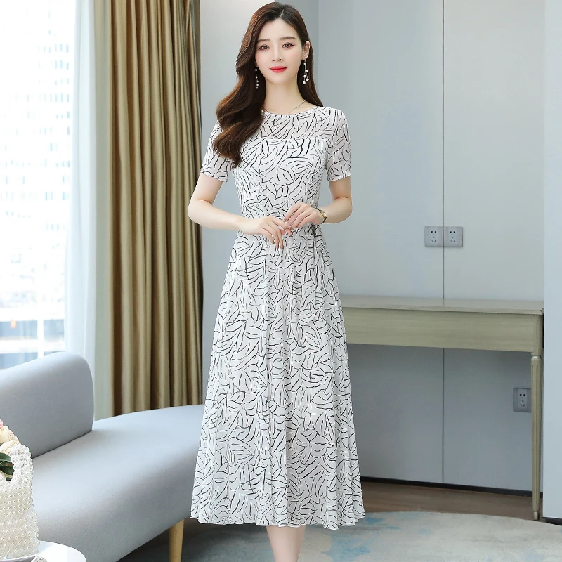 

Женское пляжное летнее платье для женщин с коротким рукавом геометрическим принтом белые длинные шифоновые платья M-3XL