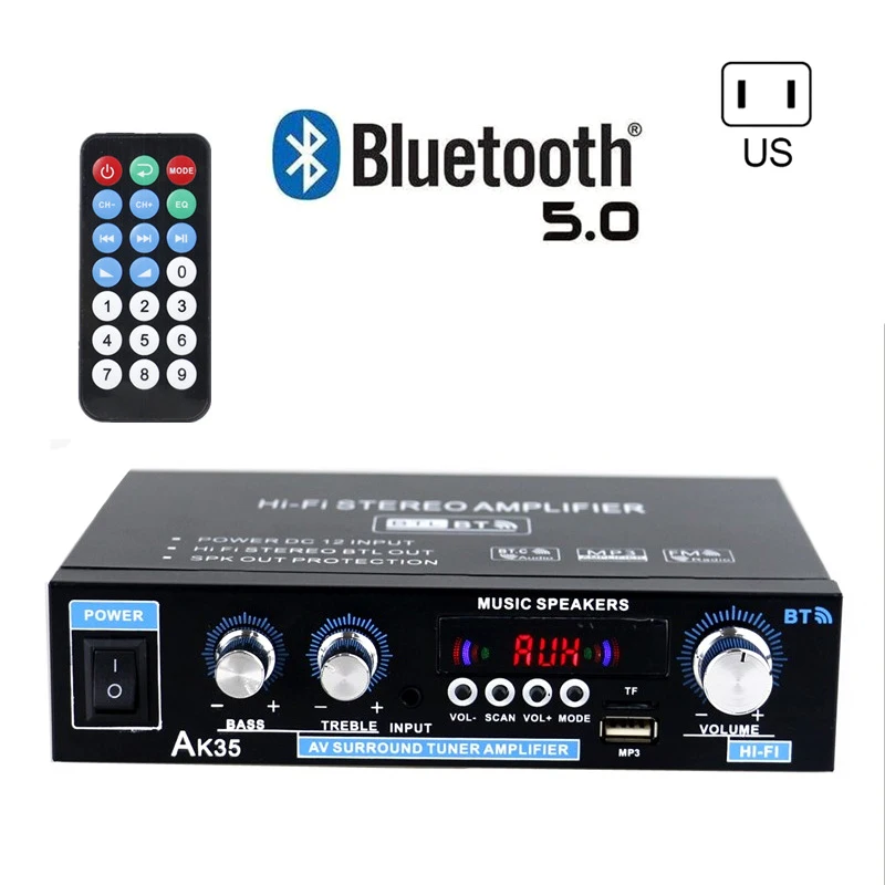 

AK35 Power Amplifier Audio Karaoke Home Theater Amplifier 2 Channel Mini Audio HiFi Bluetooth 5.0 Power Class USB/SD AUX Input