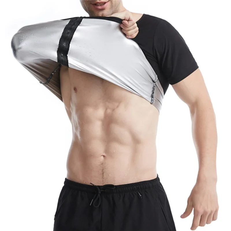 

2021 Men Neoprene Sauna Suit Hot Body Shaper Corset for Weight Loss with Zipper Waist Trainer Vest Tank Top Workout Shirt