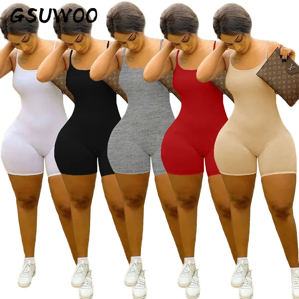 

Повседневный Женский Облегающий комбинезон GSUWOO, однотонный Облегающий комбинезон без рукавов, Женский Облегающий комбинезон