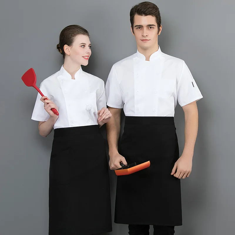

2020 New Restaurant Clothes Chef Overalls Men Short-sleeved Breathable Sweat Absorbing Thin Uniform Kitchen Dining Fast Food