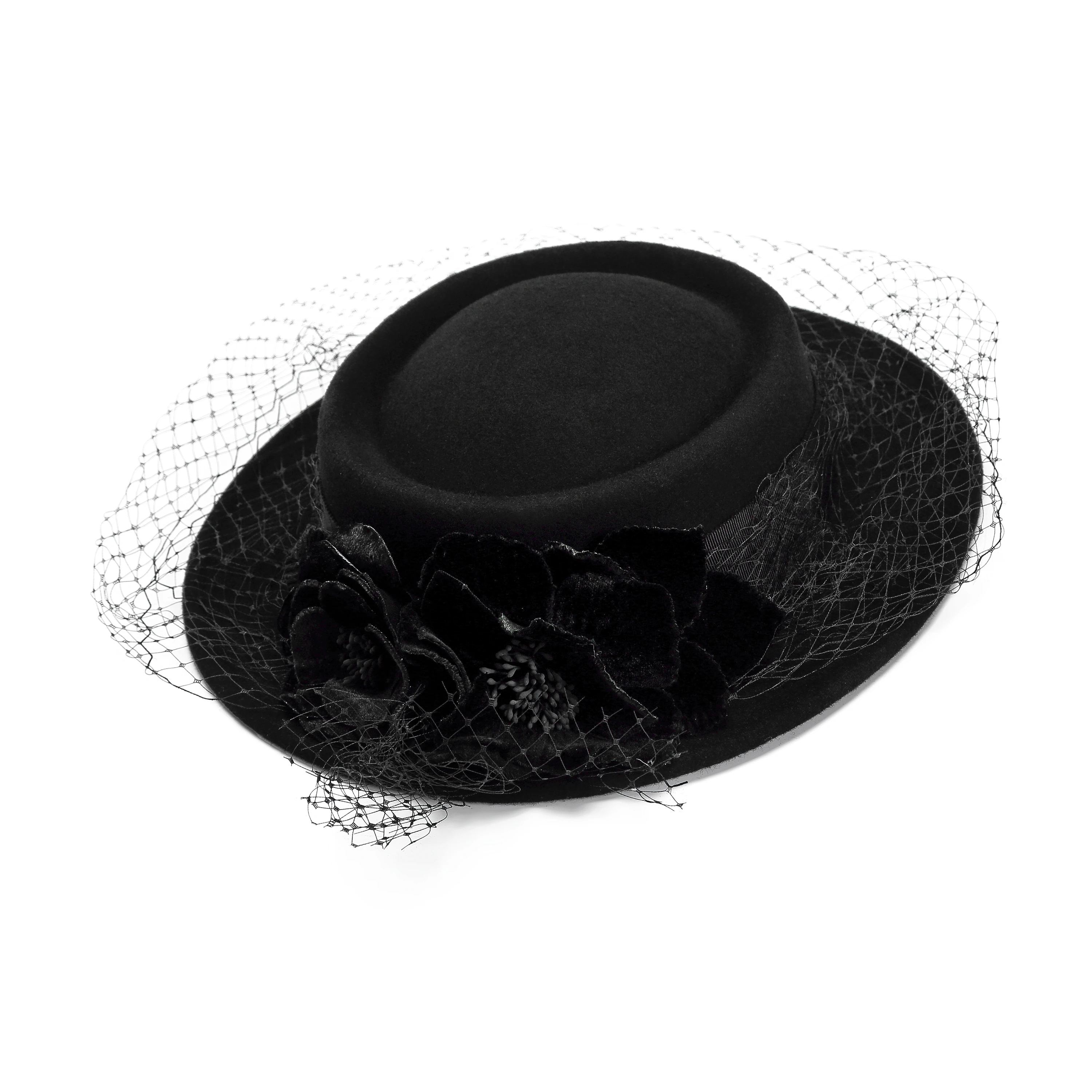 Свадебная Женская Шляпа Fedora синяя Вуалетка шерстяная винтажная церковная шляпа