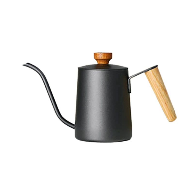 

Household Hand Coffee Maker Thin Neck Hanging Ear Kettle Swan Pot Wooden Handle with Lid Stainless Steel Coffee Pot