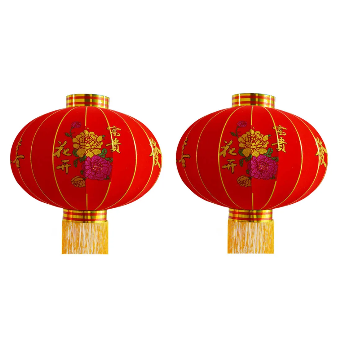 

2pcs Red Flocking Cloth Lantern Outdoor New Year Chinese Spring Festival Decoration Lantern - Hua Kai Fu Gui